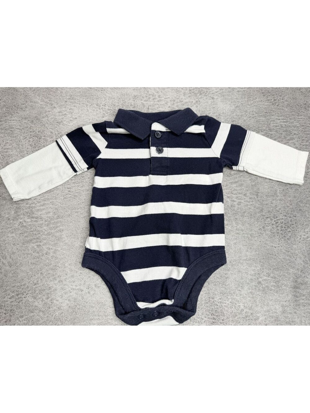 Garanimals Baby Boys 0-3M Navy White Striped Layered Long Sleeve Bodysuit Cotton